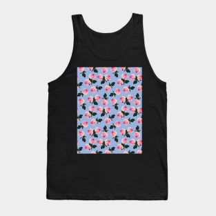 Scattered pink vintage roses on blue Tank Top